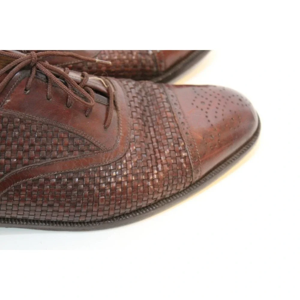 *Flaw Salvatore Ferragamo Woven Leather Lace Oxford Shoes Men's Size 10D H14580 - Picture 8 of 16